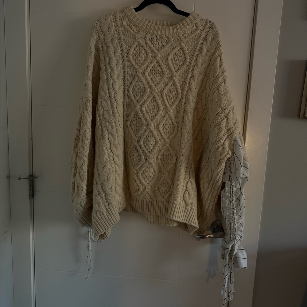 storets Beige Cable Knit Sweater with Ribbon Accents